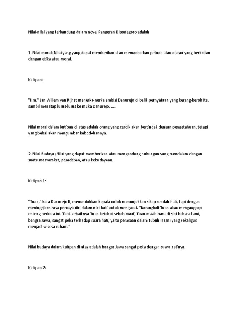 Nilai-Nilai Dalam Novel Sejarah &ldquo;Diponegoro&rdquo; | PDF