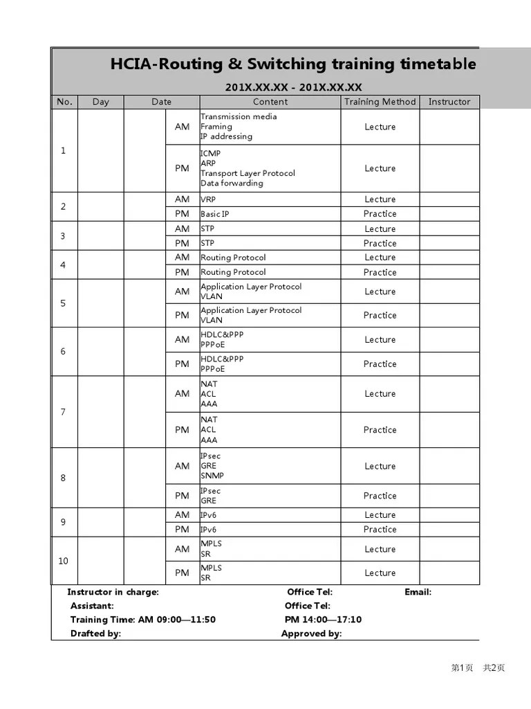 HCIA Routing Switching V2.5 Timetable PDF Protocols