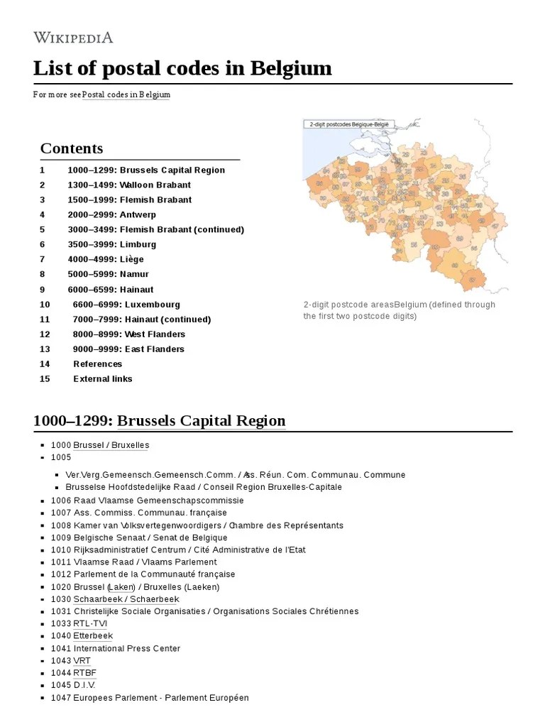 List of Postal Codes in Belgium PDF Ghent Brussels