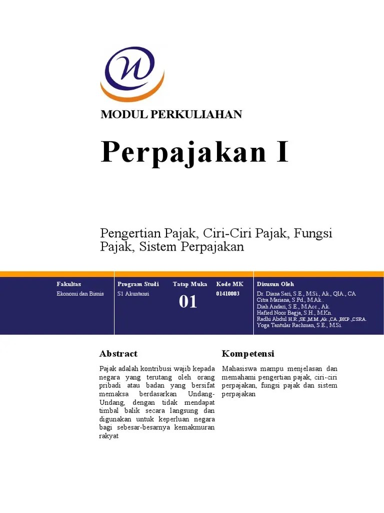01-Modul Pengertian Pajak, Ciri-Ciri Pajak, Fungsi Pajak Dan Sistem  Perpajakan | PDF