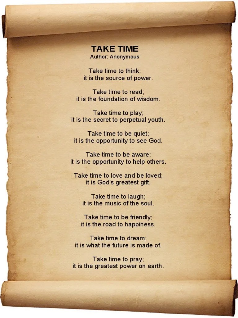 Take Time Poem PDF