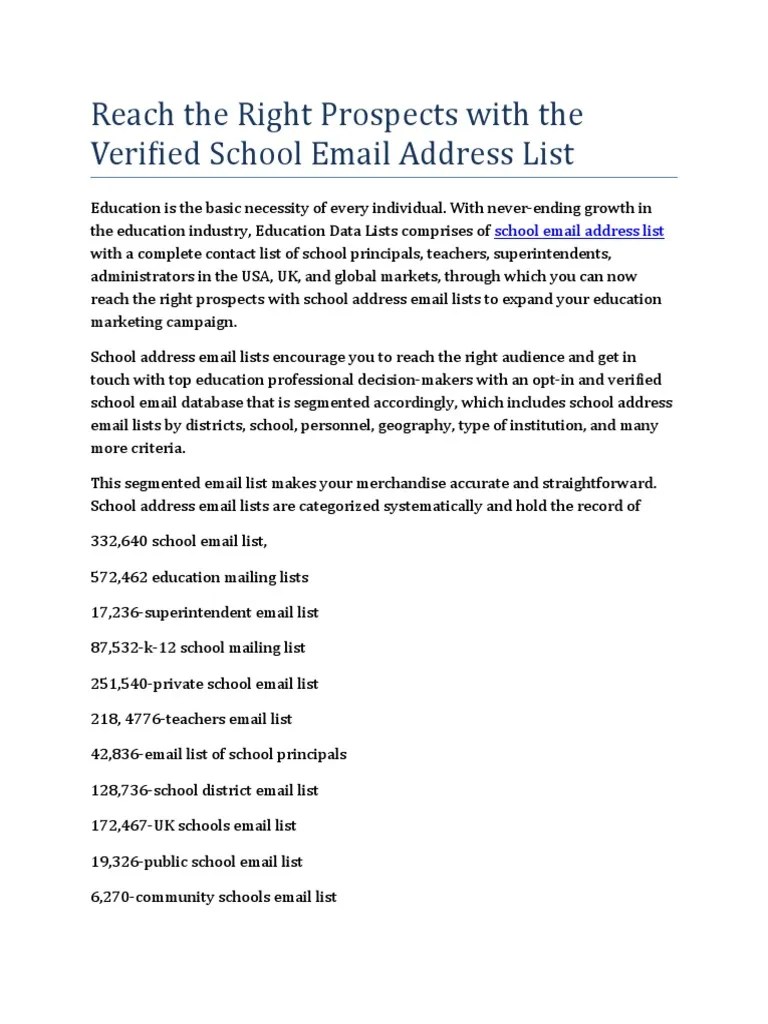 School Email Address List PDF Email Address Marketing