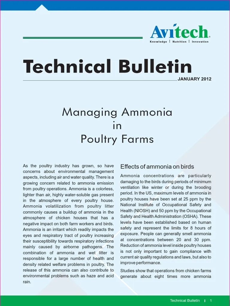 Managing Ammonia in Poultry Farms Effects of Ammonia On Birds PDF