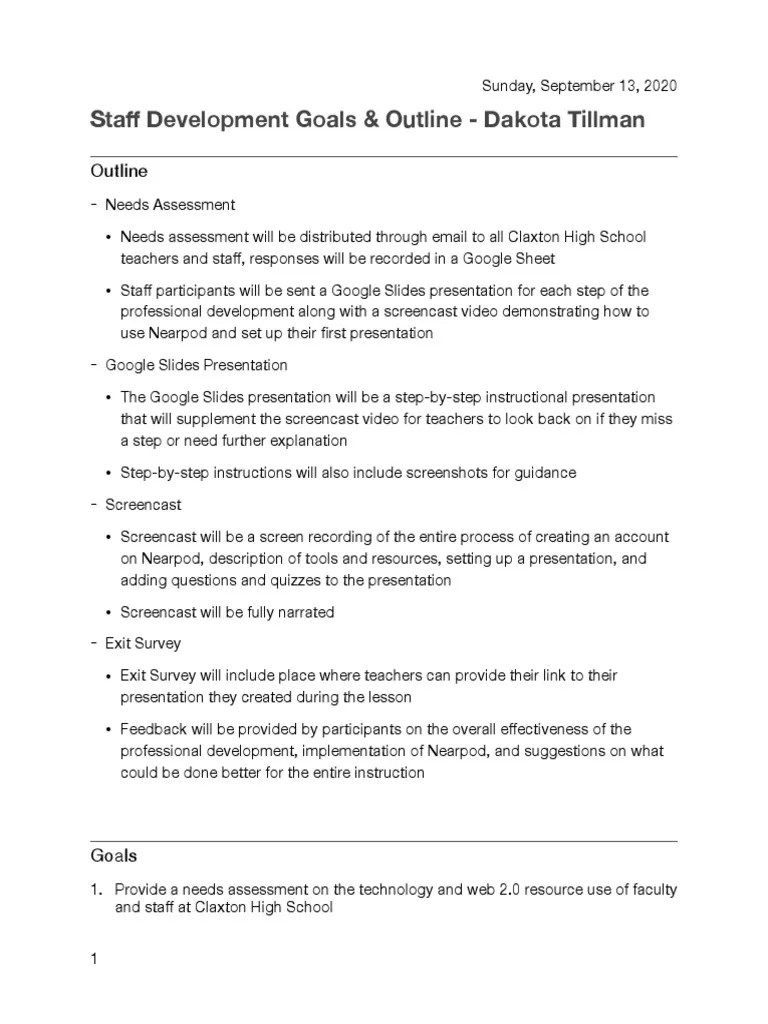 Staff Development Outline & Goals PDF