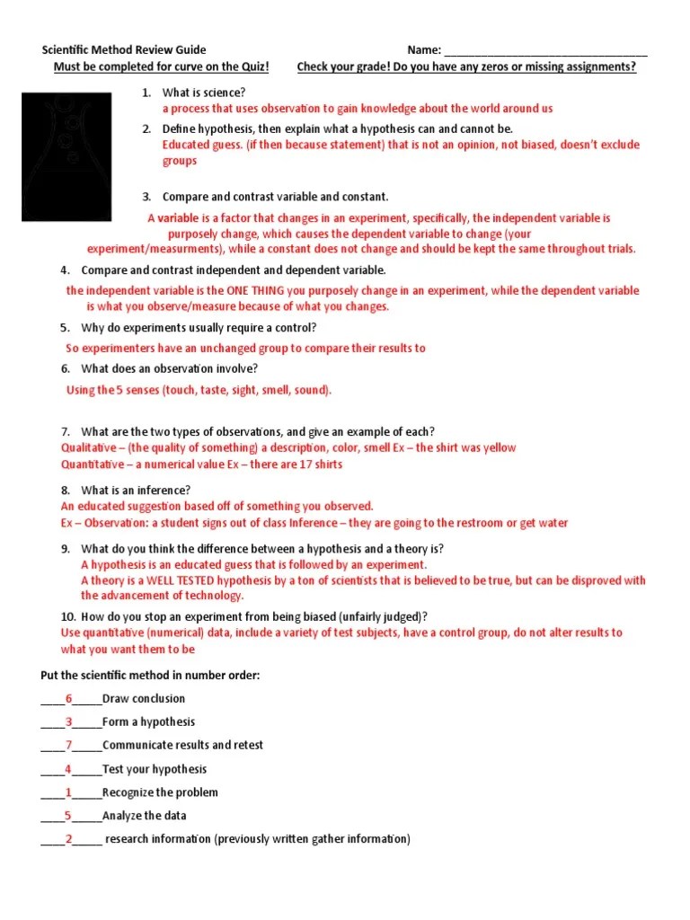 Scientific Method Review Guide Answer Key | PDF | Scientific Method