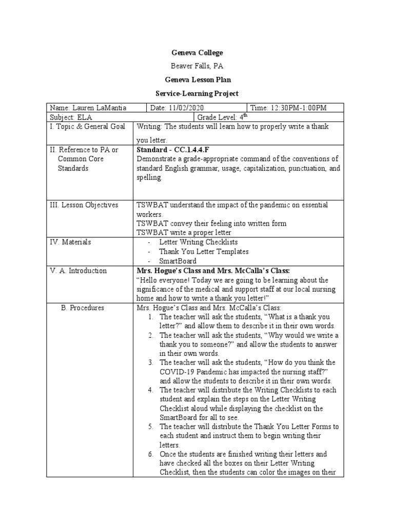 Service Learning Lesson Plan PDF Inclusion (Education) Classroom