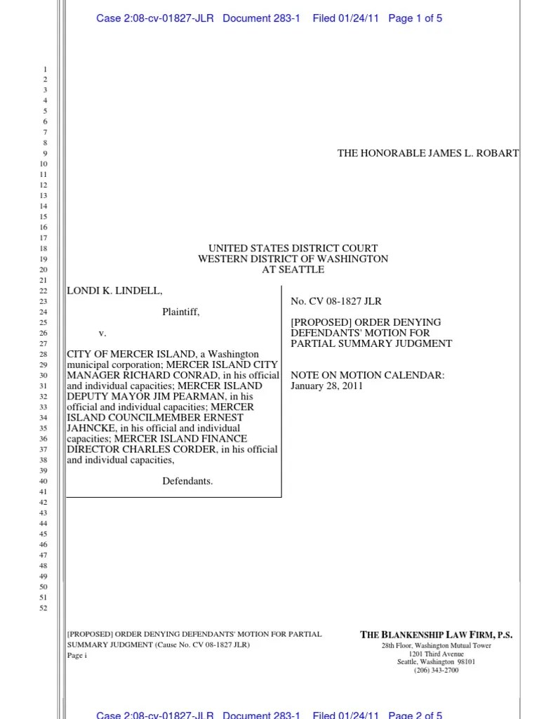 2831 Proposed Order Denying Defs' Motion for Partial SJ Summary