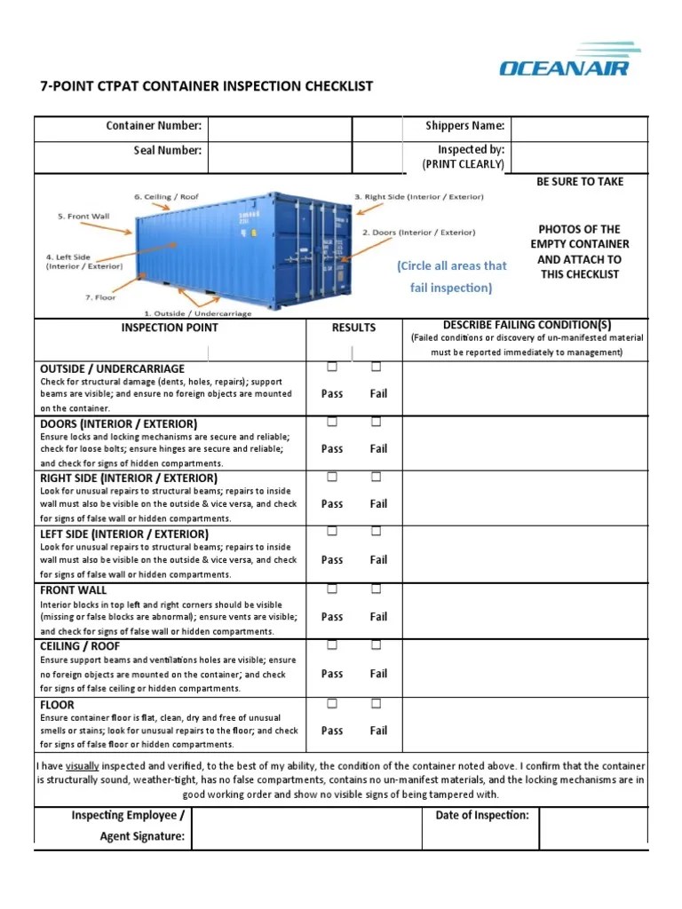 7Point Ctpat Container Inspection Checklist Container Number