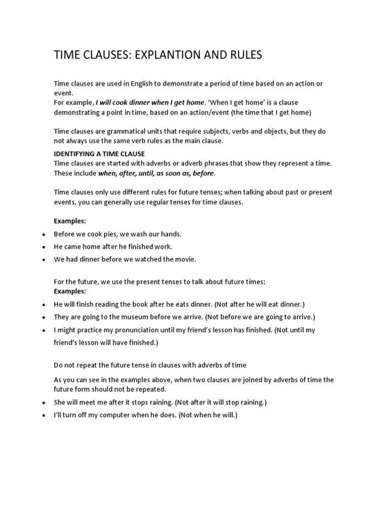 Time Clauses Explanation and Rules PDF
