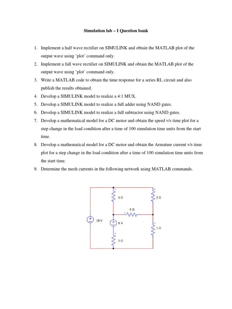Simulation Lab I Question Bank PDF Rectifier Matlab