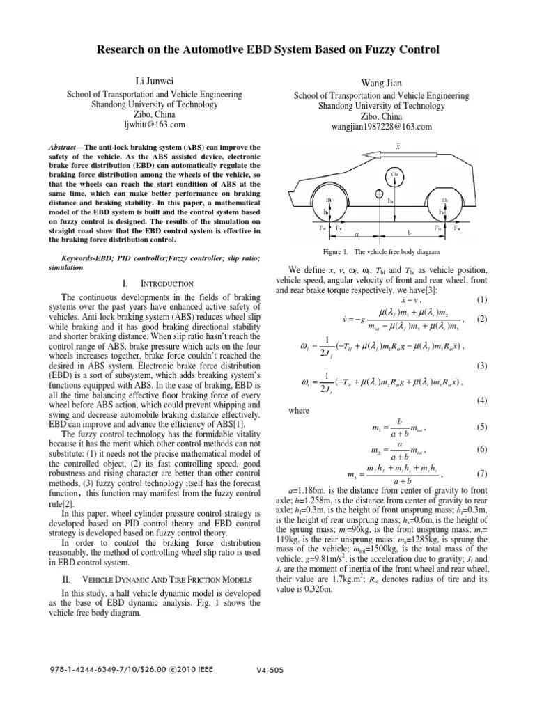 Research On The Automotive EBD System Based On Fuzzy Control PDF