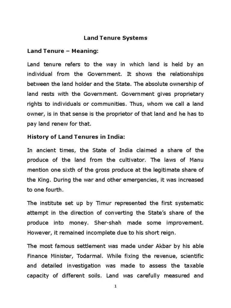 Land Tenure System PDF Leasehold Estate Law And Economics