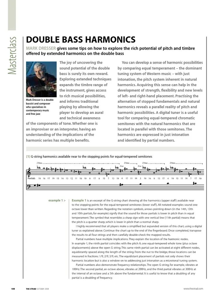 Double Bass Harmonics Mark Dresser PDF Harmonic String Instruments
