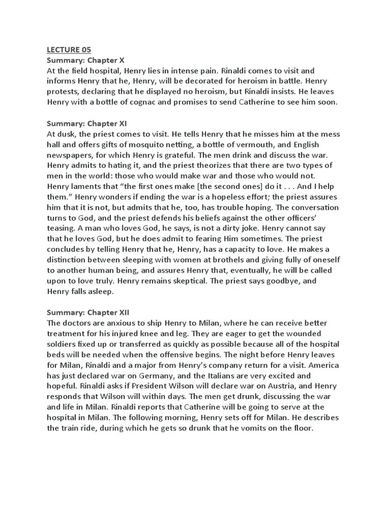 A Farewell to Arms Chapters 1013 Summary PDF The Red Badge Of