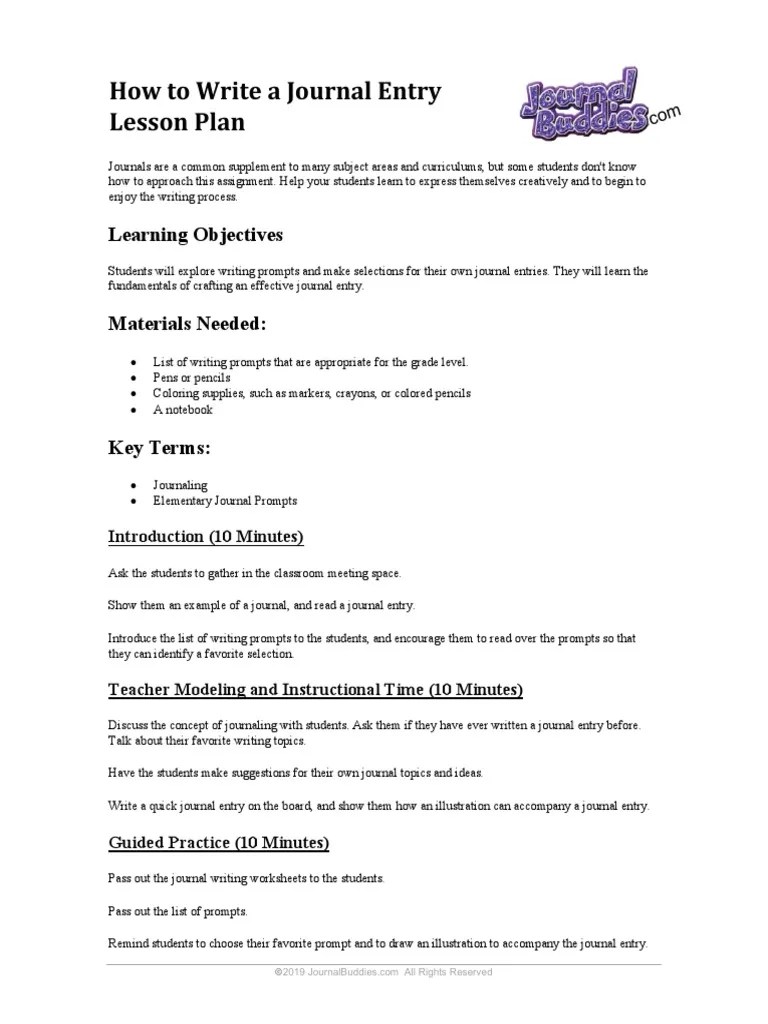 How To Write A Journal Entry Lesson Plan W Prompts and Pages | PDF 