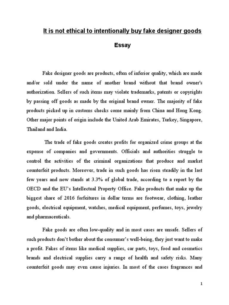 It Is Not Ethical To Intentionally Buy Fake Designer Goods PDF