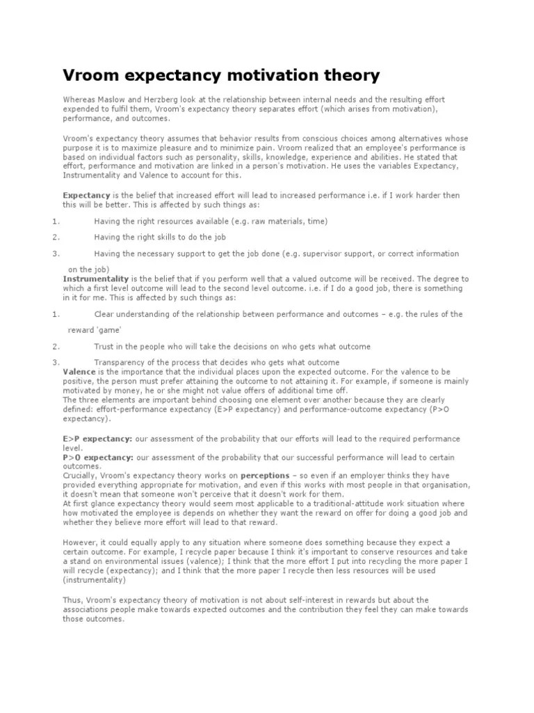 Vroom Expectancy Motivation Theory PDF Motivation Motivational