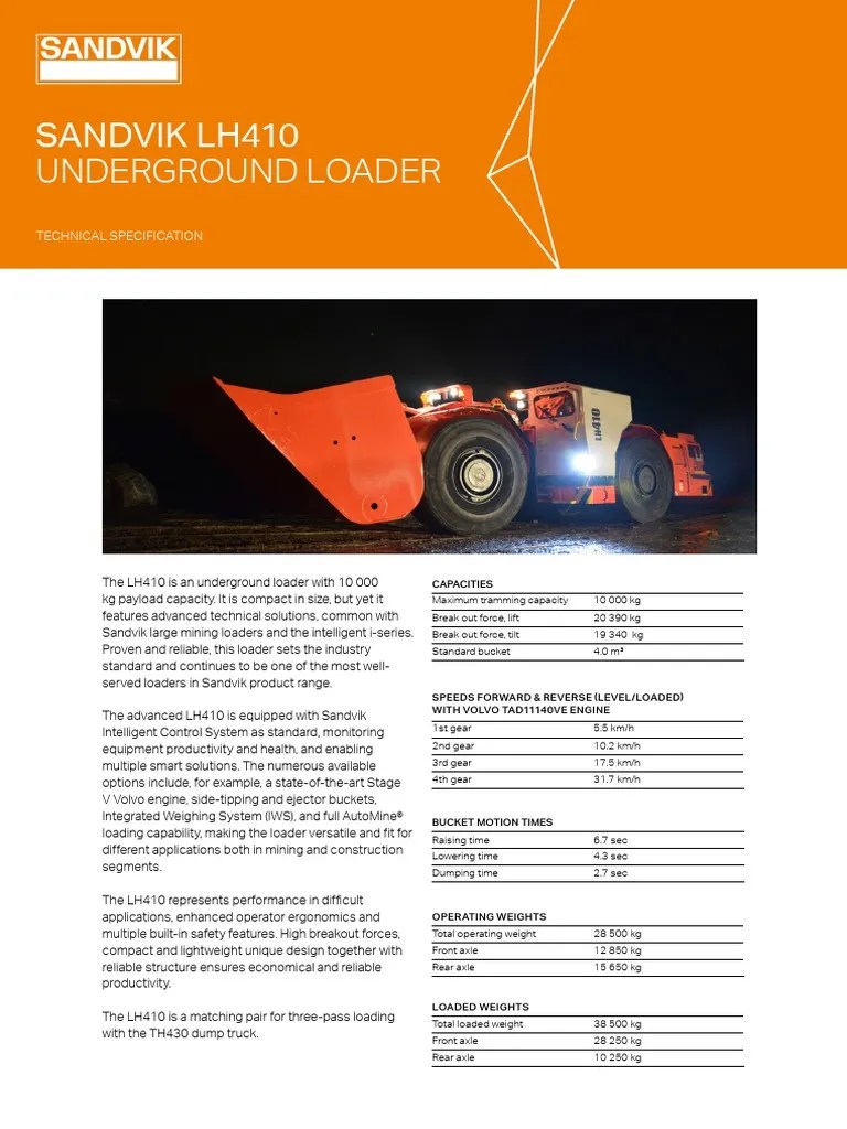 lh410 Specification Sheet English PDF PDF Truck Loader (Equipment)