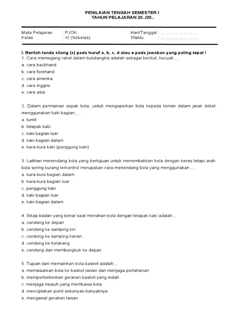 Soal PTS PJOK Kelas XI Ganjil | PDF