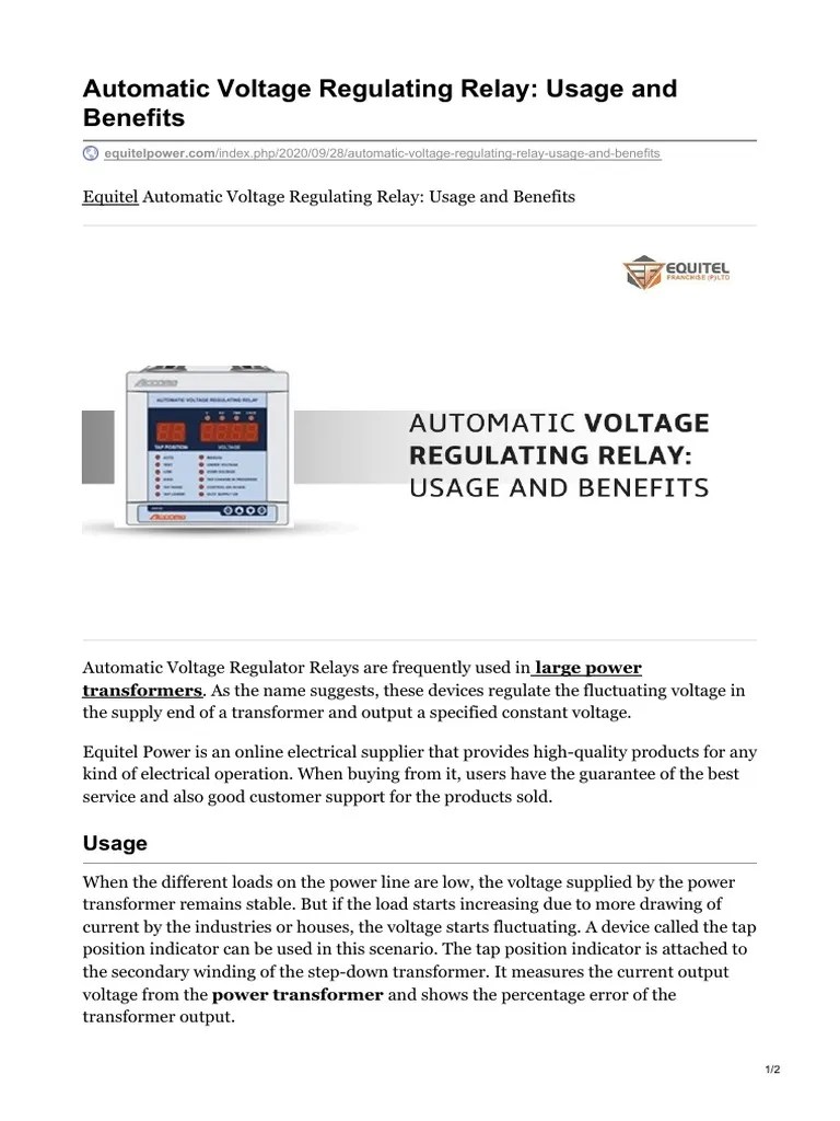 Automatic Voltage Regulating Relay Usage and Benefits PDF