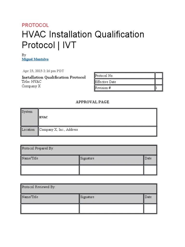 Installation Qualification Protocol for the HVAC System at Company X