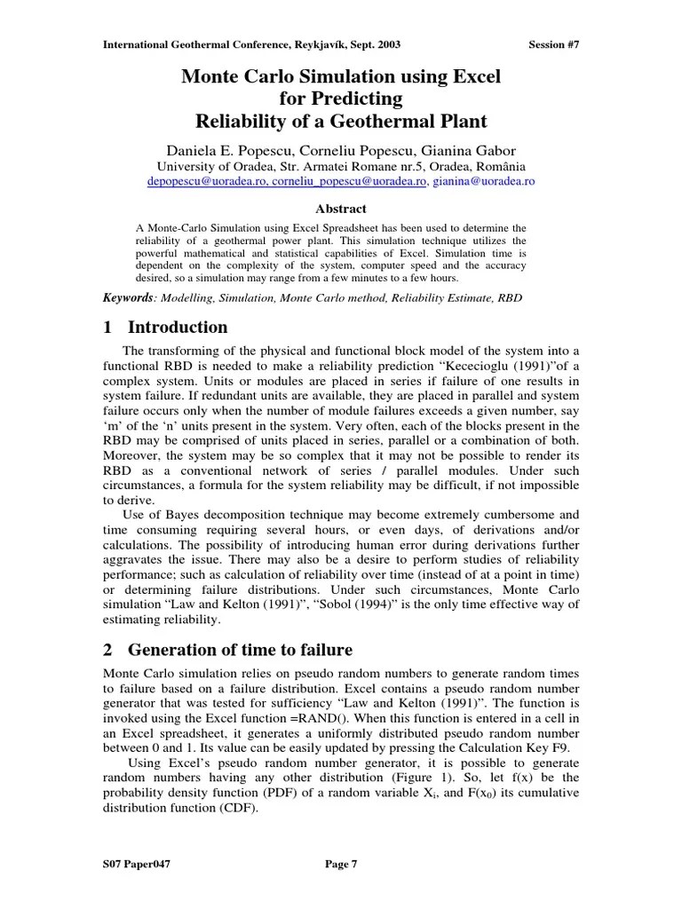 Monte Carlo Simulation Using Excel For Predicting PDF