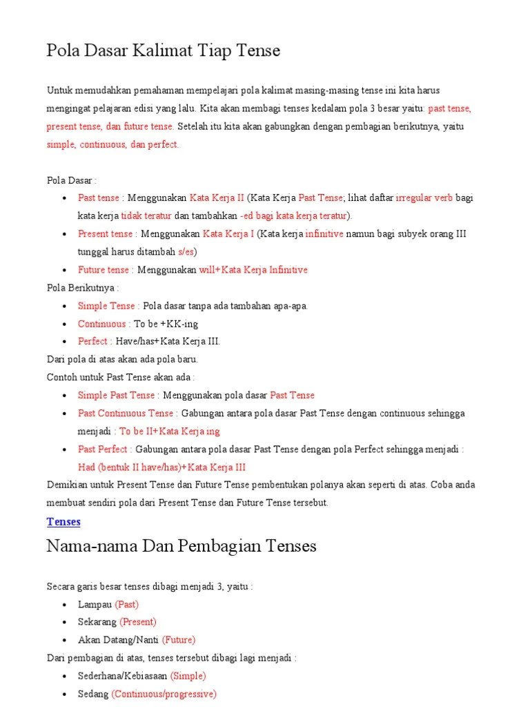 Pola Dasar Kalimat Tiap Tense | PDF