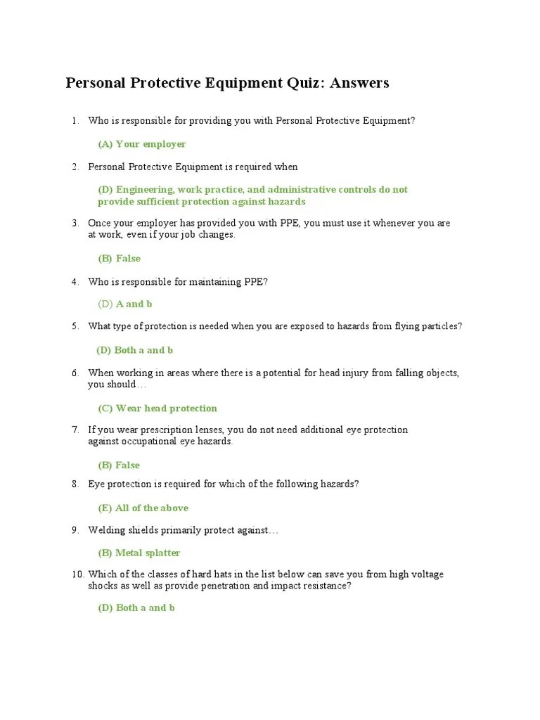 2) Ppe MCQ Quiz Answer Key PDF