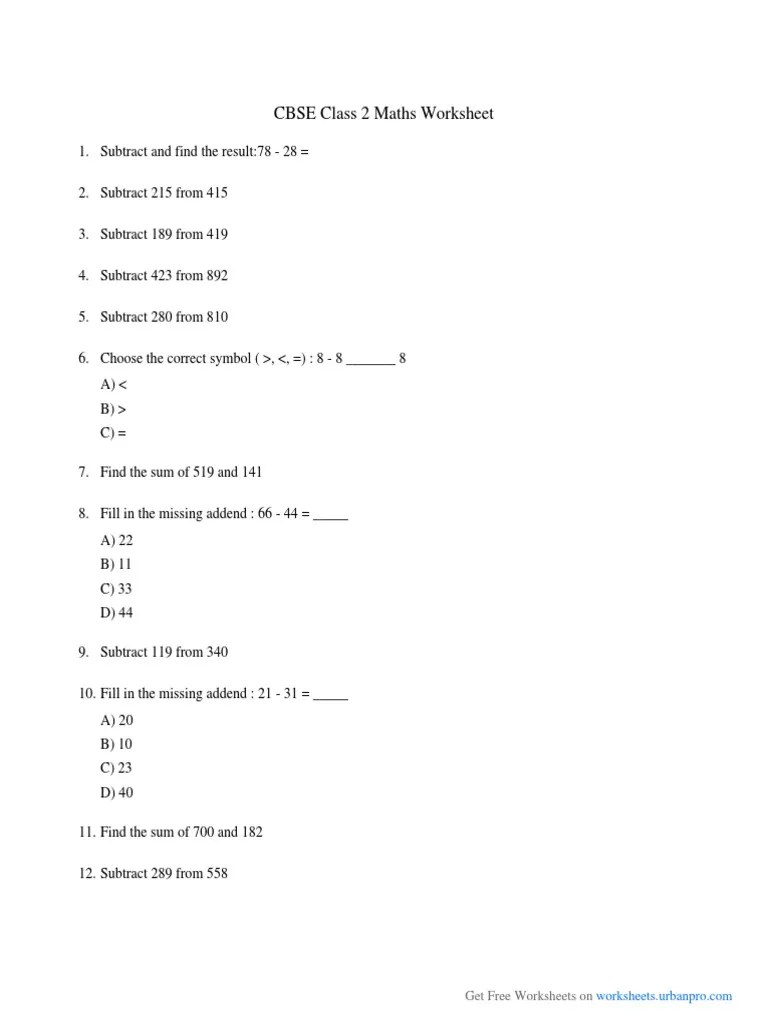 CBSE Class 2 Maths Worksheet Get Free Worksheets On PDF