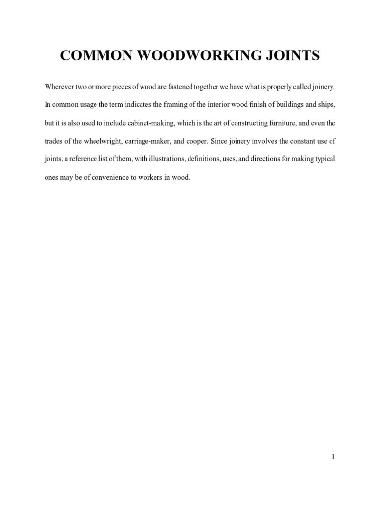 Common Woodworking Joints PDF PDF Screw Woodworking