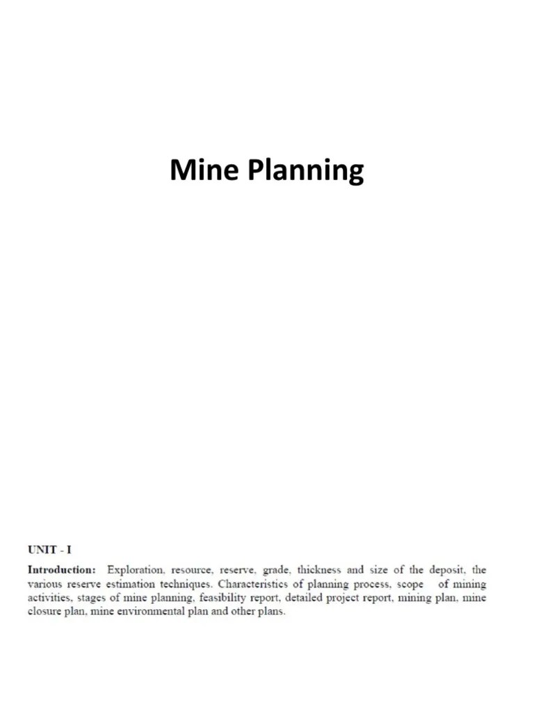 Fundamental of Mine Planning and Design PDF Feasibility Study Mining