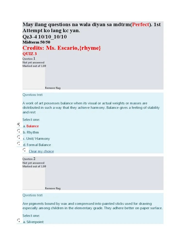 Student Art History Quiz Responses and Midterm Exam PDF Printmaking Paintings