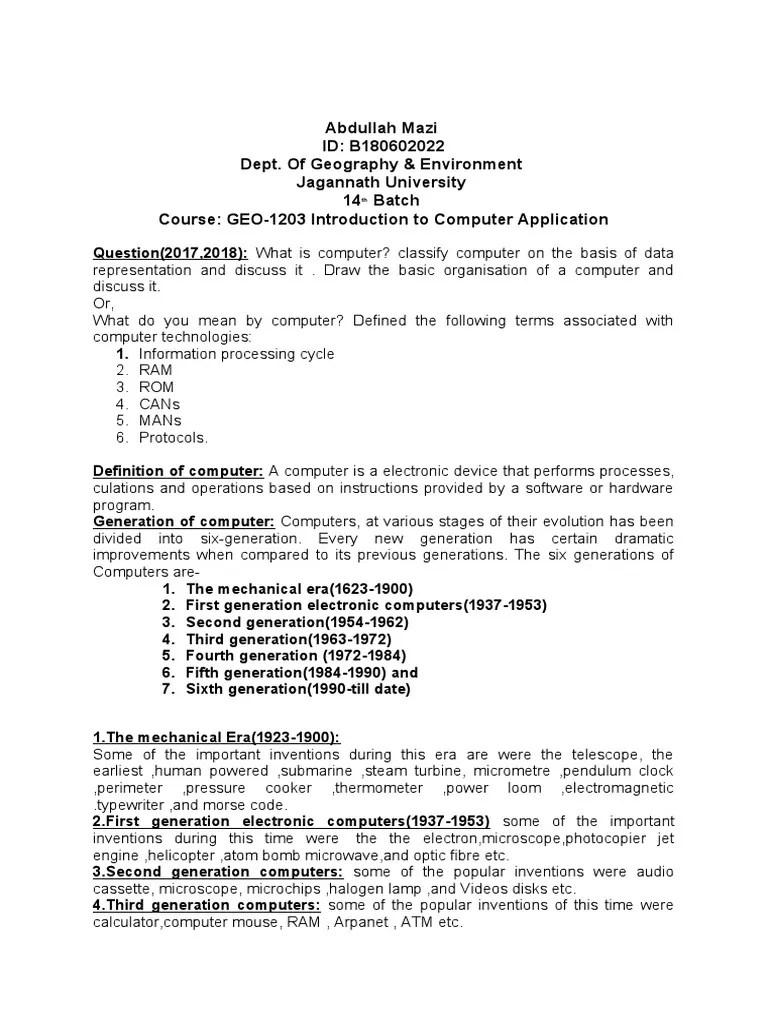 Abdullah Mazi ID B180602022 Dept. of Geography & Environment Jagannath