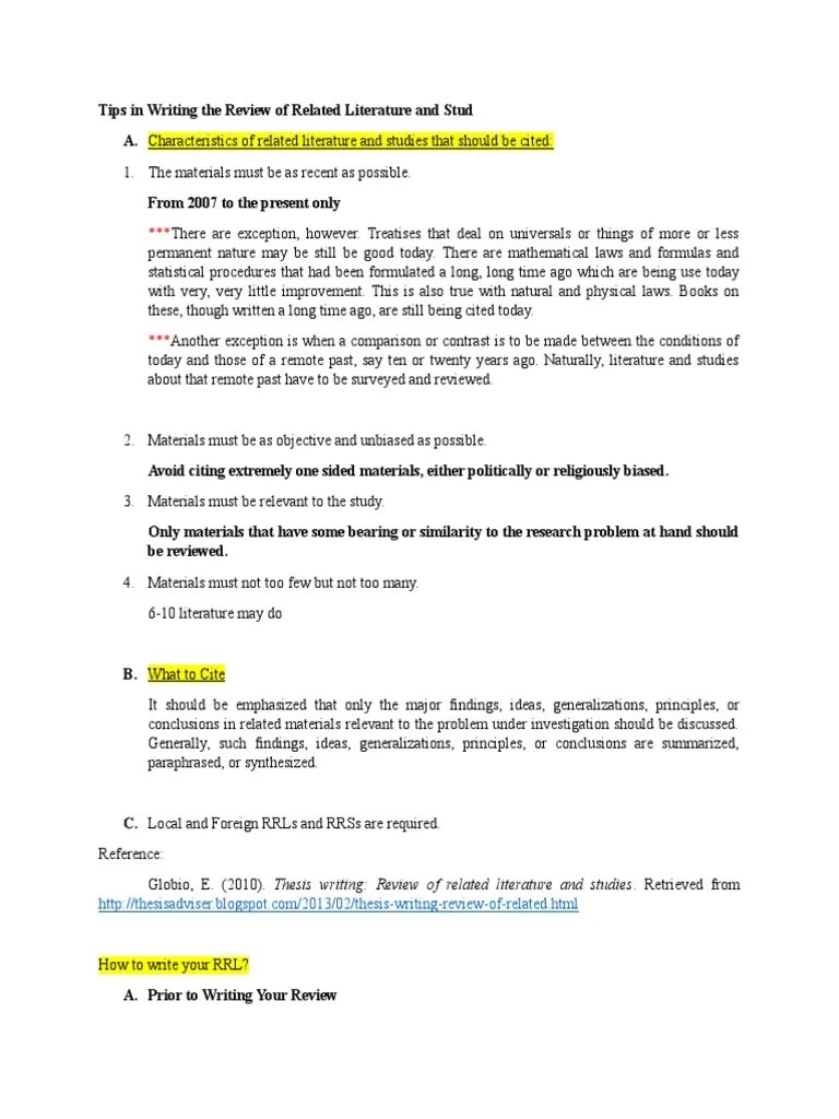 Tips in RRL and RRS Writing PDF Methodology Academic Discipline