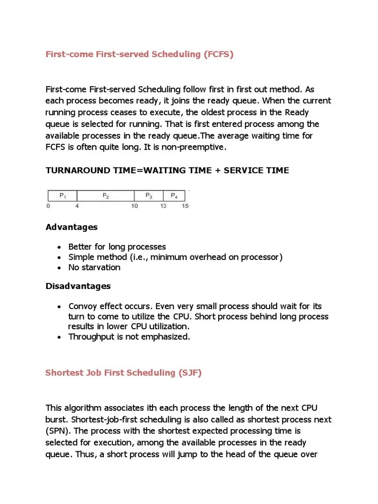 FirstServed Scheduling (FCFS) Turnaround Time Waiting
