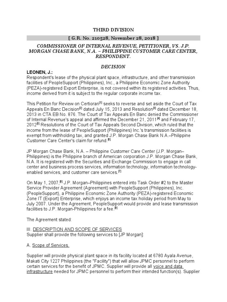 CIR Vs Chase Bank PDF Jp Chase Taxes