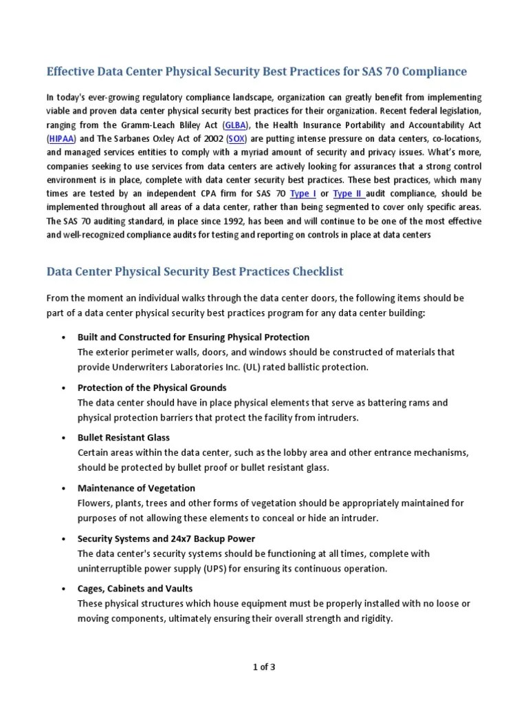 Data Center Physical Security Best Practices Checklist Regulatory