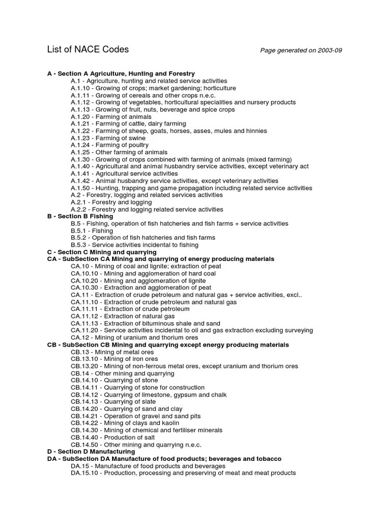 NACE Codes A Comprehensive List of Standard Industry Classification