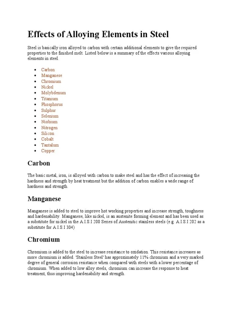 Effects of Alloying Elements in Steel PDF Steel Alloy