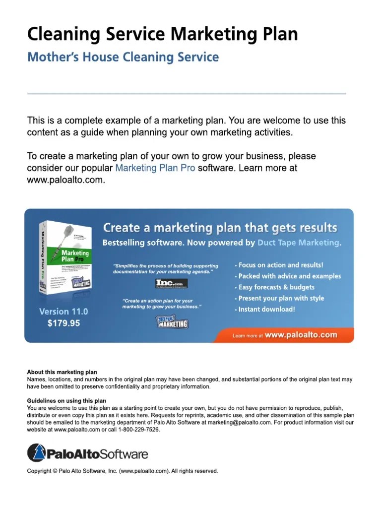 Cleaning Service Marketing Plan Advertising Business