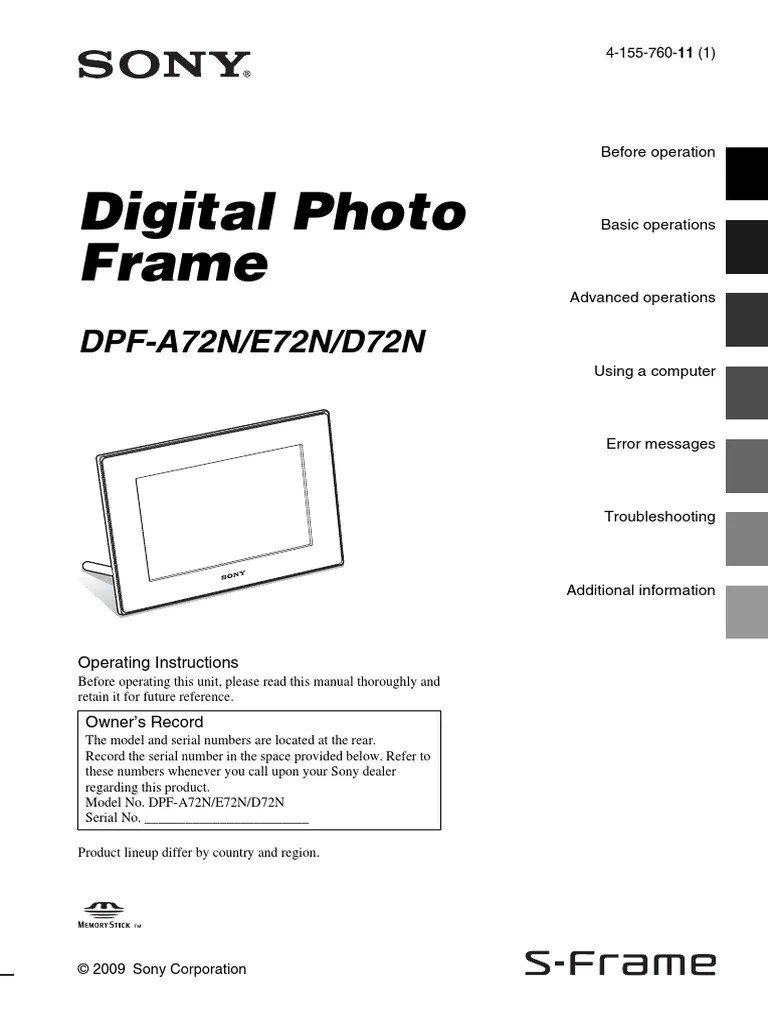Digital Photo Frame DPFA72N/E72N/D72N PDF Ac Power Plugs And