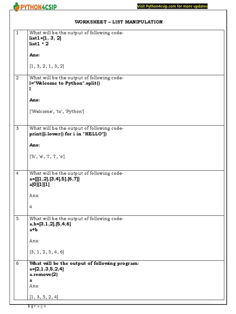 Worksheet List PDF String Science) Notation