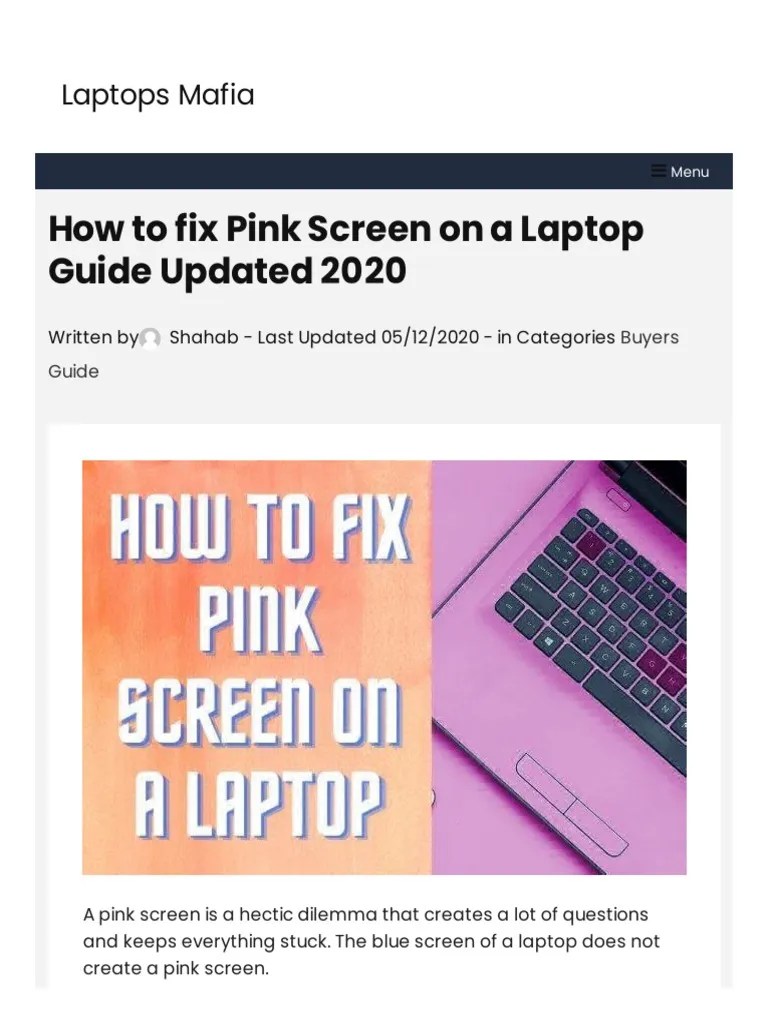 Laptopsmafia Com Fix Pink Screen On A Laptop PDF Laptop Computer