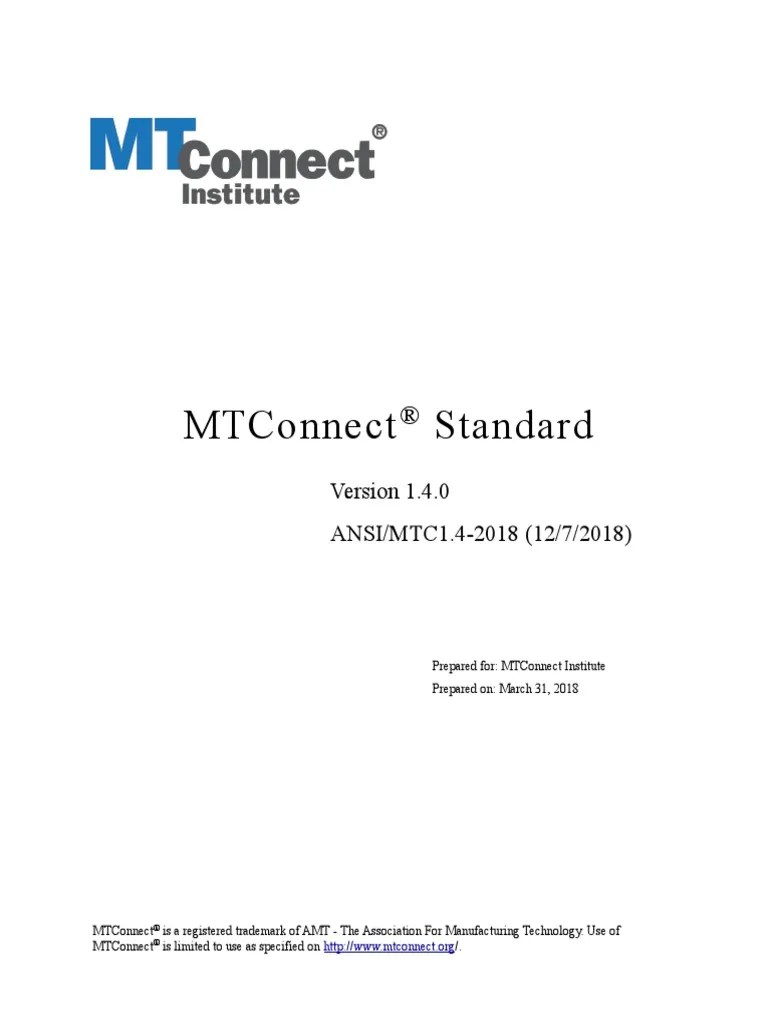 Mtconnect Standard Ansi/Mtc1.42018 (12/7/2018) PDF Xml Xml Schema