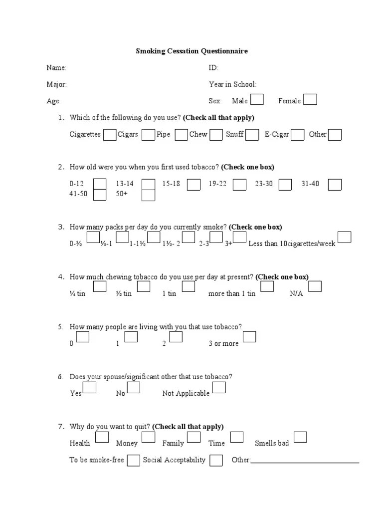 Smoking Cessation Questionnaire Survey Stress (Biology) Medical