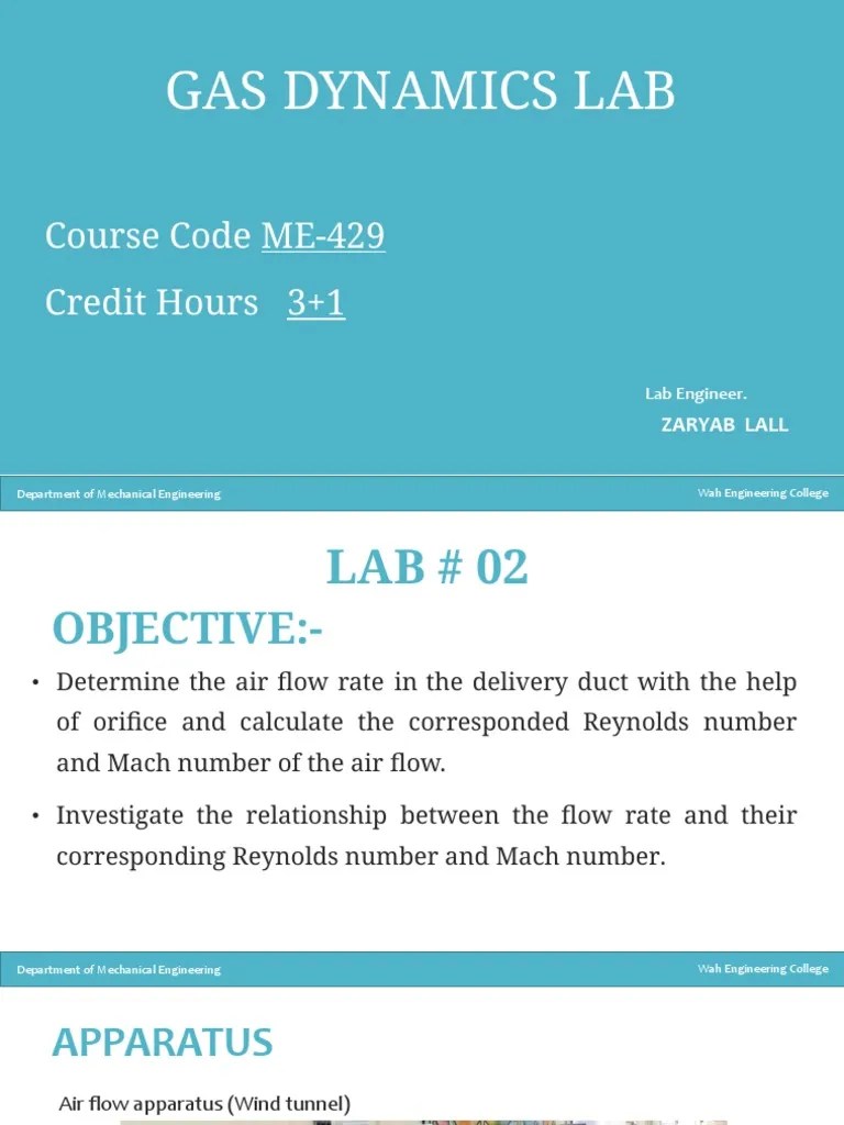 Gas Dynamics LAB 02 PDF PDF Fluid Dynamics Laminar Flow