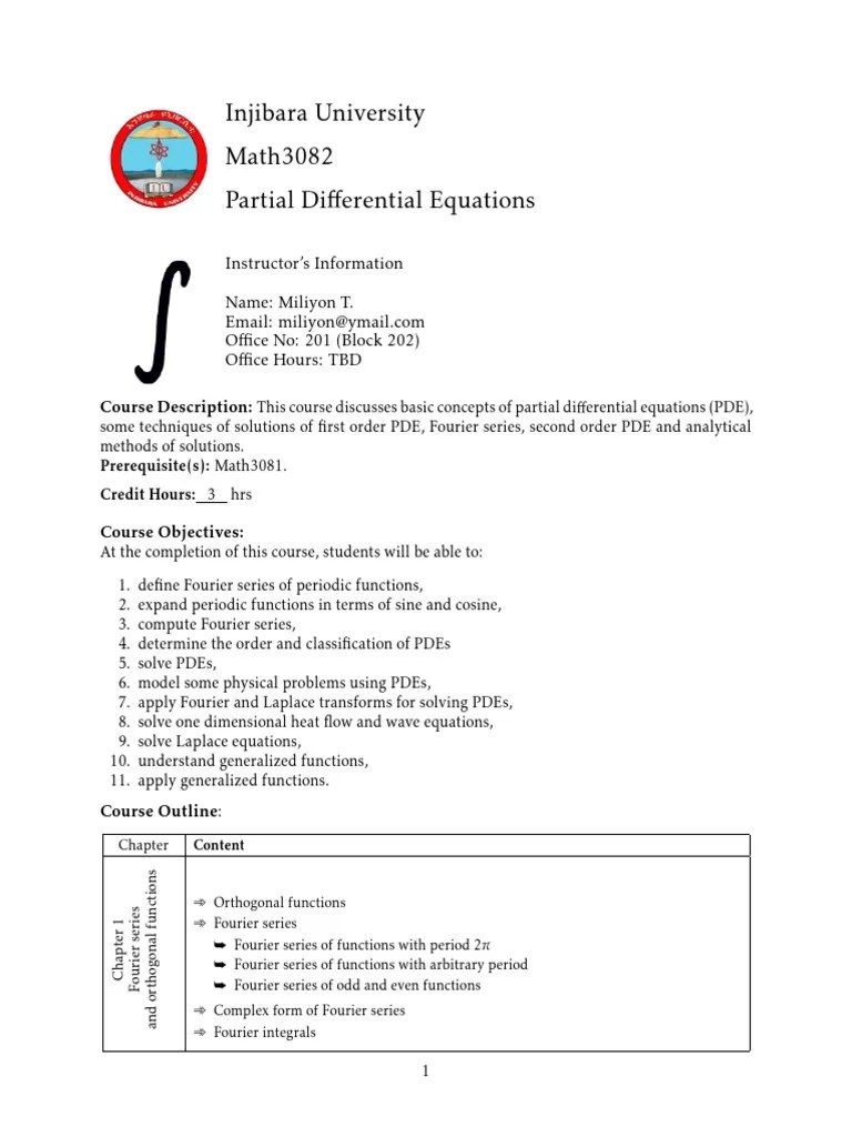 Partial Differential Equations Syllabus PDF Partial Differential