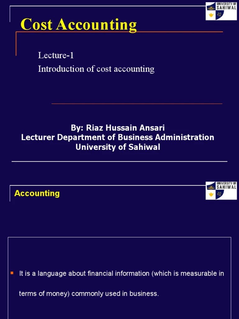 Lecture01 Introduction of Cost Accounting PDF Accounting