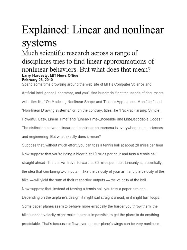 Explained Linear and Systems PDF System