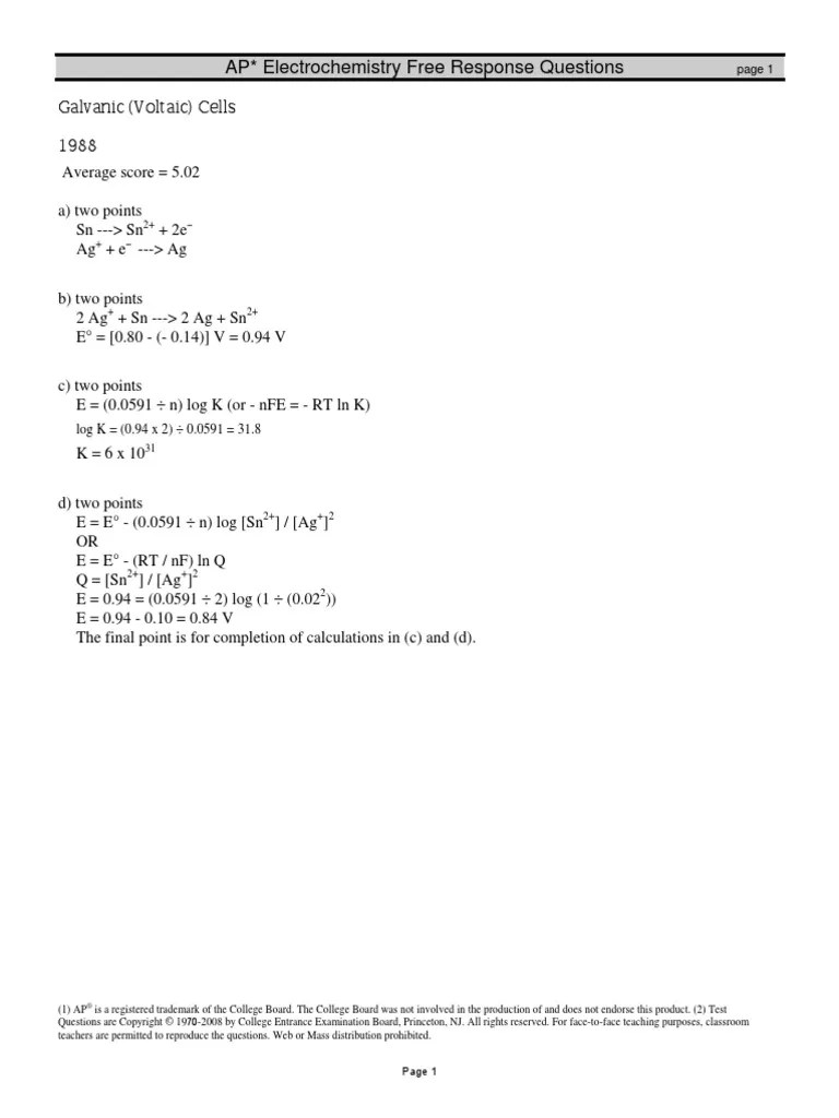 Electrochemistry FR Worksheet Answers Key PDF PDF Electrochemistry Redox